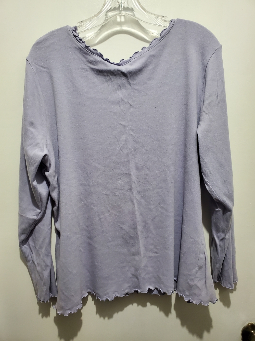Basic Editions Light Lavender Long-Sleeve Ruffle-Edge Top - Picture 6 of 7